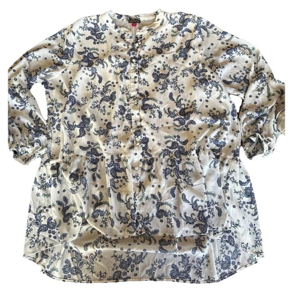 Women’s Vincent Camuto Blue Floral Boho Tunic Blouse Size 2X | Flowy Long Sleeve